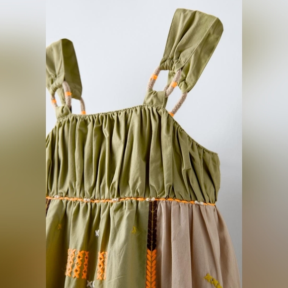 Zara Girls  Embroidered Strappy Dress Sizes 9 and; 11-12 Years Khaki - Picture 9 of 11